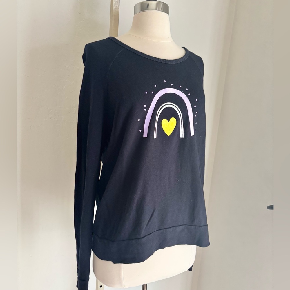 Sundry Anthro Rainbow Heart Graphic Crewneck Sweatshirt, Navy Blue, Size 0 (XS) - Picture 2 of 9